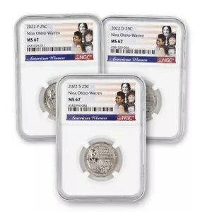 2022 P/D/S - 3 本セット - 25c ニーナ オテロウォーレン アメリカン レディース クォーター NGC MS67