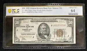 1929 年 $50 カンザスシティ連邦準備銀行券 PCGS CHOICE UNC 64