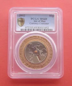 マン島 2002 ユーロ通貨コンバータ 60 ペンス バイメタル コイン PCGS MS69