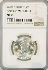 1947 PHILIPPINES SILVER 50 CENTAVOS DOUGLAS MACARTHUR NGC MS 64 PQ BRIGHT BU商品について循環/非循環 非循環構成シルバー認証番号 5954451-015NGC認証額面 50 センタボスグレード MS 641947 年注意事項※以下の注意事項をご理解のうえ、ご購入ください■ 鑑定済みコイン・紙幣について各種コイン・紙幣の鑑定機関（NGC、PCGS、PMGなど）は、収集品の真贋鑑定およびグレーディングを行う専門機関です。鑑定後の商品は、専用ケース（スラブ）に封入され、状態を示すグレードが付与されます。■ グレードについてグレードはコイン・紙幣自体の状態を評価するものであり、ケース自体の品質や状態を保証するものではありません。製造・輸送時の影響により、以下のような状態が発生する場合がございます。- 軽微なスレ傷・拭き傷（特に光の角度で見えるもの）- ケース内部のホコリ・小さな異物（鑑定機関の検品基準を満たしている場合）- ラベルのズレ・わずかな傾きこれらは鑑定機関の基準内であり、返品・交換の対象とはなりませんのでご了承ください。■ ラベルの種類について各鑑定機関では、コイン・紙幣の状態や鑑定の結果に応じて異なるラベルが付与されます。- 通常ラベル（Standard/Regular）：一般的なグレード付き鑑定済みコイン・紙幣- オーセンティック（Authentic）：グレードなしで真贋のみ保証- 詳細グレード（Details）：クリーニング跡やエッジのダメージがあるが本物と認定- 特別ラベル（Special Label）：記念版や特定のデザインの限定ラベル - 例：NGC「Early Releases」「First Releases」、PCGS「First Strike」 などグレードやラベルの種類は、商品画像および説明文をご確認のうえ、ご購入ください。■ 在庫状況について当店の商品は海外から取り寄せております。ご購入のタイミングによっては在庫切れとなる場合がございます。その際はご連絡のうえ、ご注文をキャンセルさせていただく場合がございますので、あらかじめご了承ください。■ ご注文後のキャンセルについてご注文と同時に商品のお取り寄せを開始するため、お客様都合によるキャンセルは承っておりません。■ 配送についてお届けまでに通常2〜3週間ほどかかります。海外の祝日や天候、税関手続きにより通常より配送が遅れる可能性がございます。■ 保証について商品説明に英語で「保証（warranty）」と記載があっても、日本国内では適用されませんのでご了承ください。 当店では、商品到着後7日以内の初期不良に限り、対応させていただきます。 （返品規約の詳細については、楽天市場内の会社概要欄下部をご参照ください。）■ 商品の色・素材感について撮影環境やモニター設定により、実際の商品と色味や質感が異なる場合がございます。■ 価格変動について希少性の高い商品は市場価格の変動により、追加料金をお願いする場合がございます。追加料金に同意いただけない場合には、ご注文のキャンセルが可能ですので、ご安心ください。■ その他サービスについて海外製品の輸入代行も承っております。ショップに掲載されていない商品でもお探し可能ですので、お気軽にご相談ください。尚、業者販売（業販）や複数購入の場合、割引対応も可能です。ご希望の方はお問い合わせください。