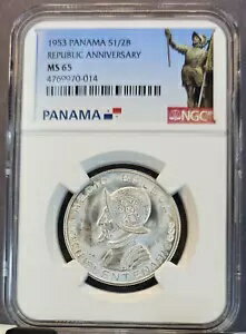 1953 パナマ シルバー 1/2 バルボア共和国記念日 NGC MS 65 ナイスジェム BU