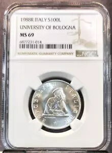 1988 イタリア シルバー 100 リラ ボローニャ大学 NGC MS 69 レア トップ ポップ