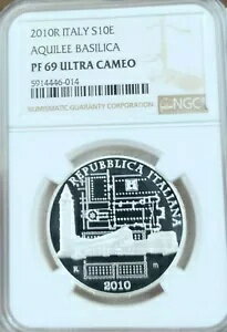 2010 イタリア シルバー 10 ユーロ アクイリー バシリカ NGC PF 69 ウルトラ カメオ トップ ポップ ビューティー