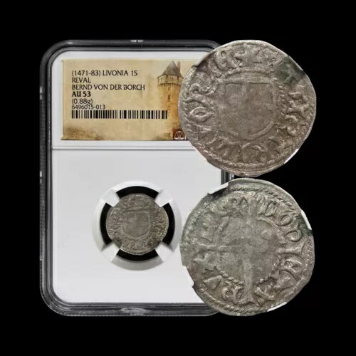 リボニア。 1471、シリング、シルバー - NGC AU53 - ドイツ騎士団、Reval、タリン 013