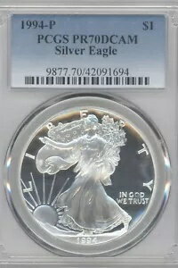 1994 P $1 プルーフ シルバー イーグル PCGS PR70 DCAM ブルー ラベル