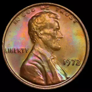 1972 ダブル ダイ DDO ペニー セント PCGS MS64BN - スペクタキュラー レインボー トーニング