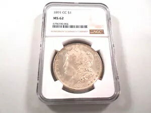 1891-CC モーガン シルバー ダラー NGC MS-62、ベターデイト、明確な特徴