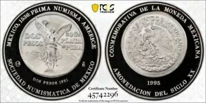 1995 月 メキシコ貨幣協会 Ag 1921 センテン 2 ペソ銀メダル PCGS SP69(3)