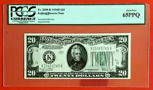 {1934D/$20.00 饹Ϣˮݸ /Fr. 2058-K/PCGS65 PPQ/GEM/SN#K35485745A}