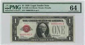 1928 ǯ $1 ˡ̲߻ Fr#1500 (AA ֥å) PMG Ch UNC 64
