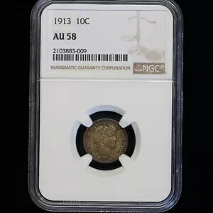 1913 シルバー バーバー ダイム AU58 スライダー NGC 認定コイン