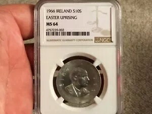 アイルランド 1966 10 シリング シルバー NGC MS64 イースター蜂起 スラブコイン 美品