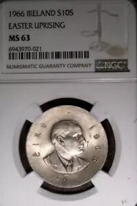 1966 NGC MS 63 アイルランド イースター蜂起 シルバー 10 シリング