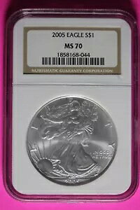 2005 MS 70 .999 シルバー アメリカン イーグル NGC 認定本物のグレーデッド スラブ 789