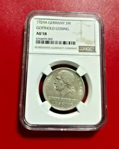 1929A ドイツ 3M シルバー ゴットホールド レッシング NGC AU 58