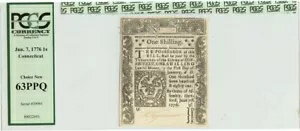 1776 6 月 7 日 1sh コネチカット植民地通貨 CT-194 PCGS Ch New 63 PPQ