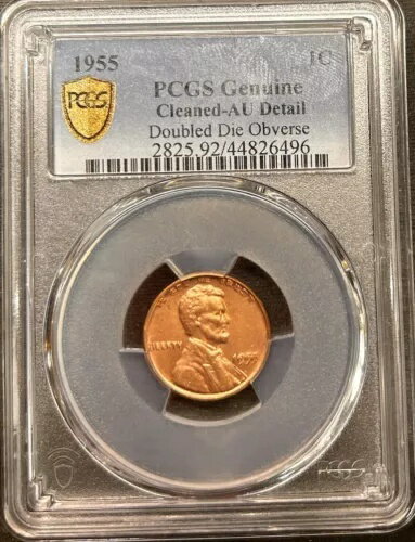 1955 ダブルダイ表面リンカーン小麦セント PCGS 洗浄済み AU 詳細