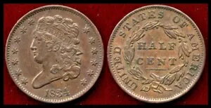 1834 1/2C ミディアム チョコレート カラー クラシック ヘッド 0.5 セント++