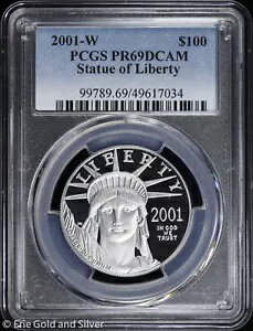 2001-W $100 プルーフ 1 オンス プラチナ イーグル 自由の女神 PCGS PR 69 DCAM(3)