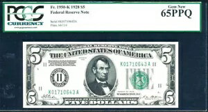 1928 $5 FRN-饹 -FR 1950-K PCG 65 EPQ  