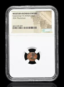 ローマ帝国。ウァレンティニアヌス3世。西暦425年から455年。 ? Nummus、レアエンペラー、NGC 認定