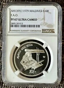 1979 モルディブ諸島 インターナショナル レディース イヤー シルバー 10 Ruf コイン NGC PF 67 UC