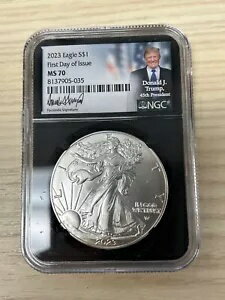 2023 $1 シルバー イーグル NGC MS 70 初日発行 トランプ ファクシミリ署名