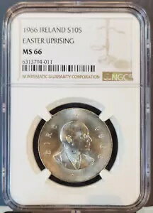 1966 アイルランド シルバー 10 シリング イースター蜂起 NGC MS 66 ジェム BU ハイグレード