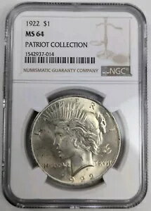1922 シルバー ピース ダラー NGC MS-64 パトリオット コレクション 血統の宝庫(3)