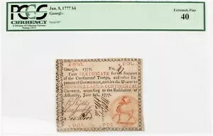 神父様GA-106a、1777 年 6 月 8 日 $4 ジョージア植民地通貨、「鹿」、PCGS 40