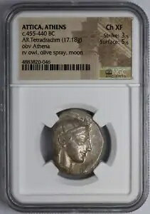 ギリシャ アテネ AR テトラドラクマ アテネのフクロウ 紀元前 455 年 NGC Ch XF 3/5