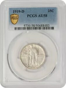 1919-D スタンディング リバティ クォーター 25c AU58 セキュア PCGS 949128-3