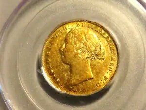 オーストラリア。 1858 シドニー造幣局 - ソブリン.. aEF/EF - 非常に光沢のある.. PCGS AU50