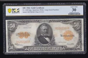 US 1922 $50 ɾ FR 1200 PCGS 30 Ch VF (269)