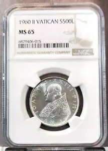 1960 バチカン シルバー 500 リラ S500L 教皇ヨハネ 23 世 NGC MS 65 希少な明るい宝石