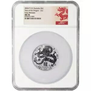 オーストラリア 2024 2 オンス シルバー パース ドラゴン NGC MS70 ER ドラゴン ラベルの年