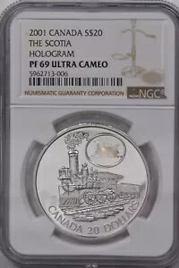 カナダ 2001 20 ドル シルバー NGC プルーフ 69 UC 鉄道輸送「スコシア州」