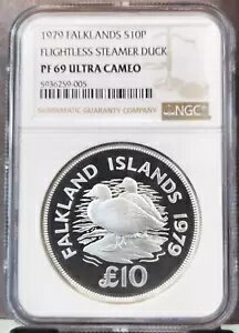 1979 フォークランド諸島 シルバー 10 ポンド スチーマーダック NGC PF 69 ウルトラ カメオ 希少