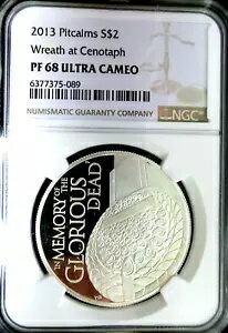 NGC PF68 UC-ピトケアン島2013 年 慰霊碑の花輪 シルバー $2 スーパー GEM プルーフ