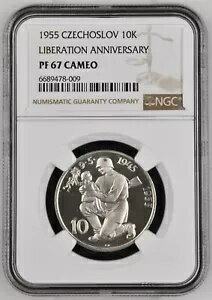 1955 チェコスロバキア 10 コルン解放 10 周年記念 - NGC PF 67 カメオ出演