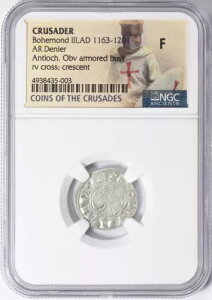 十字軍国家 - アンティオキア 1163 シルバー デニール オブ ボエモン III ヘッド左 NGC F