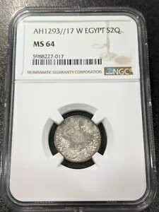 1293/17 1891 W MS64 エジプト シルバー 2 キルシュ NGC KM 293 のみ 3 グ??レード以上のオットマン