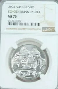 2003 オーストリア シルバー 10 ユーロ S10E シェーンブルン宮殿 NGC MS 70 パーフェクト ポップ 1