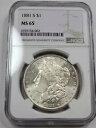 1881 S モーガン シルバー ダラー NGC MS65 ジェムラスター クリーンチーク ナイスタイプ *H367