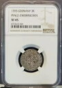 1595 ドイツ シルバー 3 クロイツァー プファルツ ツヴァイブリュッケン NGC XF 45 ハイグレード レア