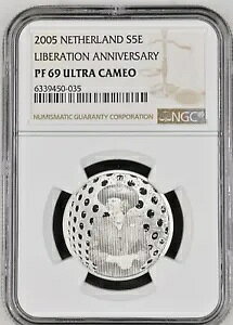 2005 オランダ シルバー 5 ユーロ解放記念日 - NGC PF 69 UC - トップ ポップ