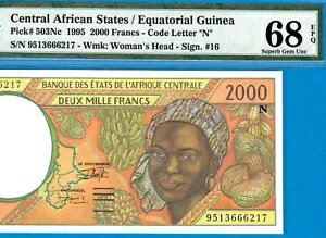 C.A.S /N 赤道ギニア-2000 F-1995-P.503Nc *PMG 68 EPQ SUPERB GEM UNC*POP 1*