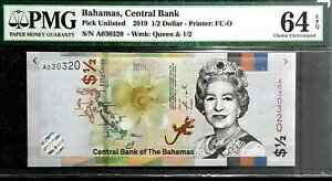 PMG 64 EPQ バハマ 1/2 ドル紙幣 (無料 1 B/紙幣) #D7430(3)
