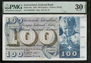 スイス 100 Franken 1956 PMG 30 P# 49a 国立銀行プリンター: TDLR