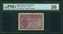 スペイン「BANCO de ESPANA」1937 1 ペセタ紙幣、認定 PMG AU50